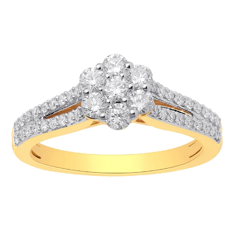 18ct Yellow Gold 0.75ct Diamond Flower Ring