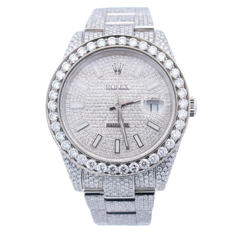 Rolex Datejust 41mm Iced Out Stainless Steel Custom Pave Diamond Stick Dial Watch Reference# 126300