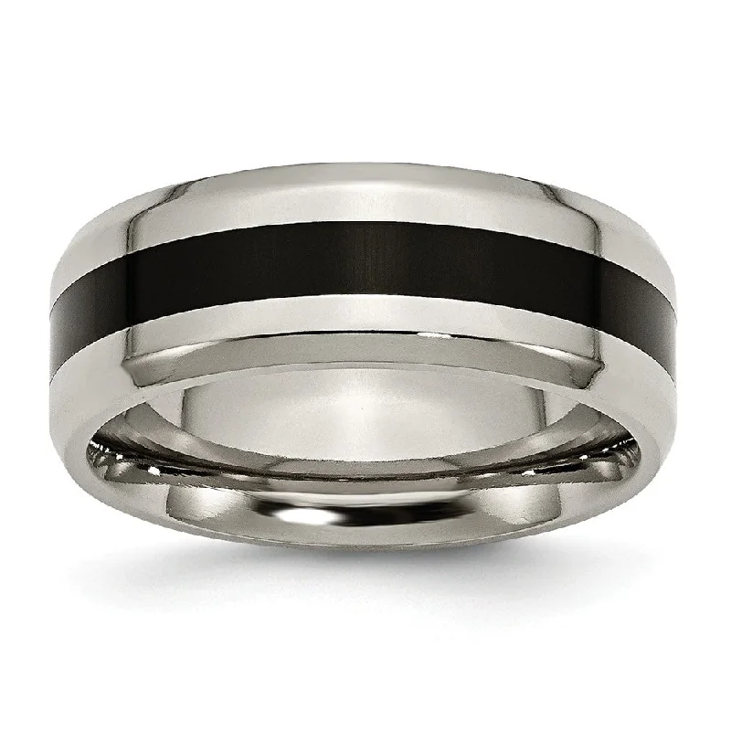 Titanium and Black Enamel, 8mm Striped Comfort Fit Band