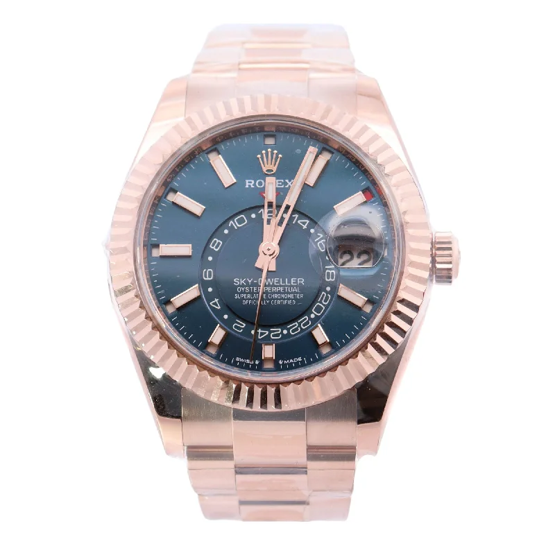 Rolex Sky Dweller Rose Gold 42mm Blue Stick Dial Watch White Reference #: 336935