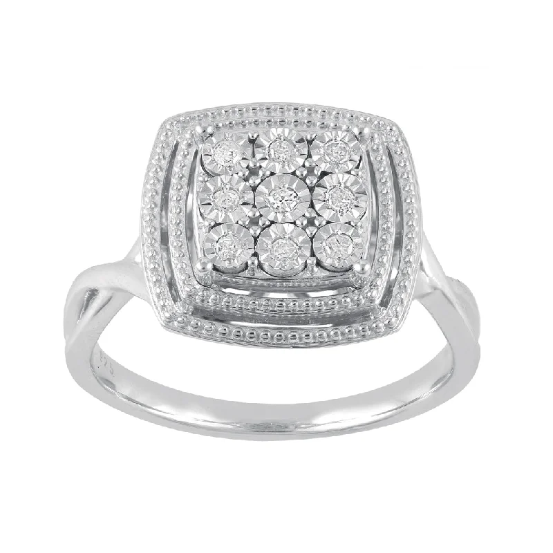 Sterling Silver 0.10ct Diamond Square Look Ring