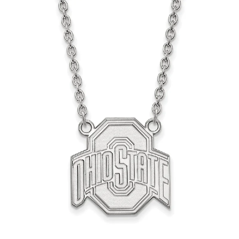 10k White Gold Ohio State Large Logo Pendant Necklace