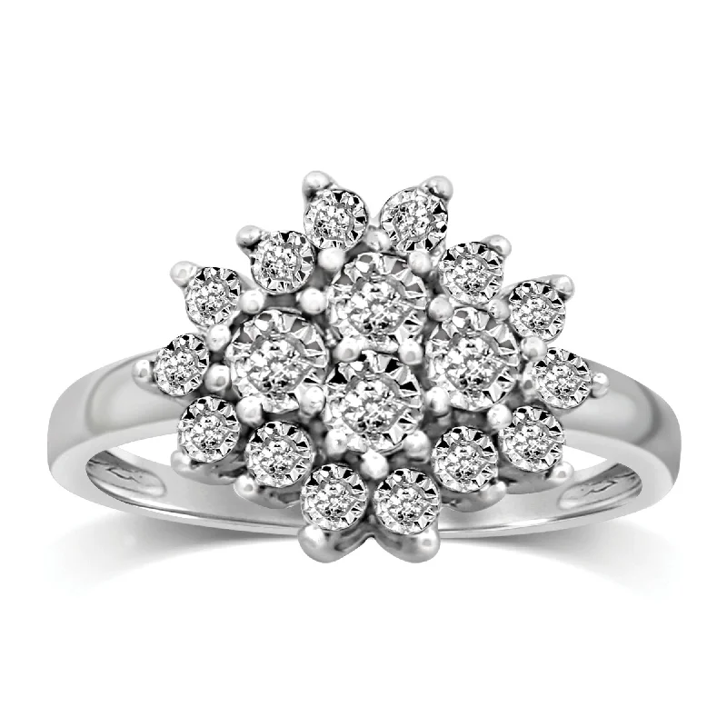 Brilliant Cluster Ring with 0.10ct of Diamonds in Sterling Silver