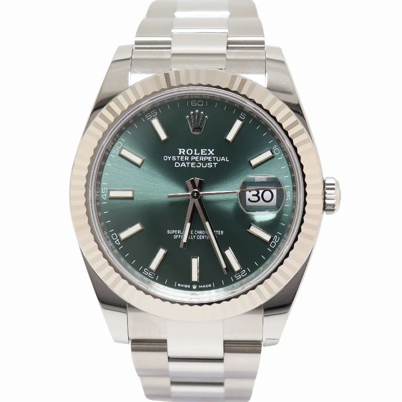 Rolex Datejust Stainless Steel 41mm Green Stick Dial Watch Reference #: 126334