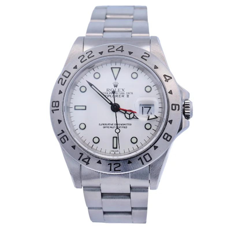 Rolex Mens Explorer II Stainless Steel 40mm White Dot Dial Watch Reference# 16570