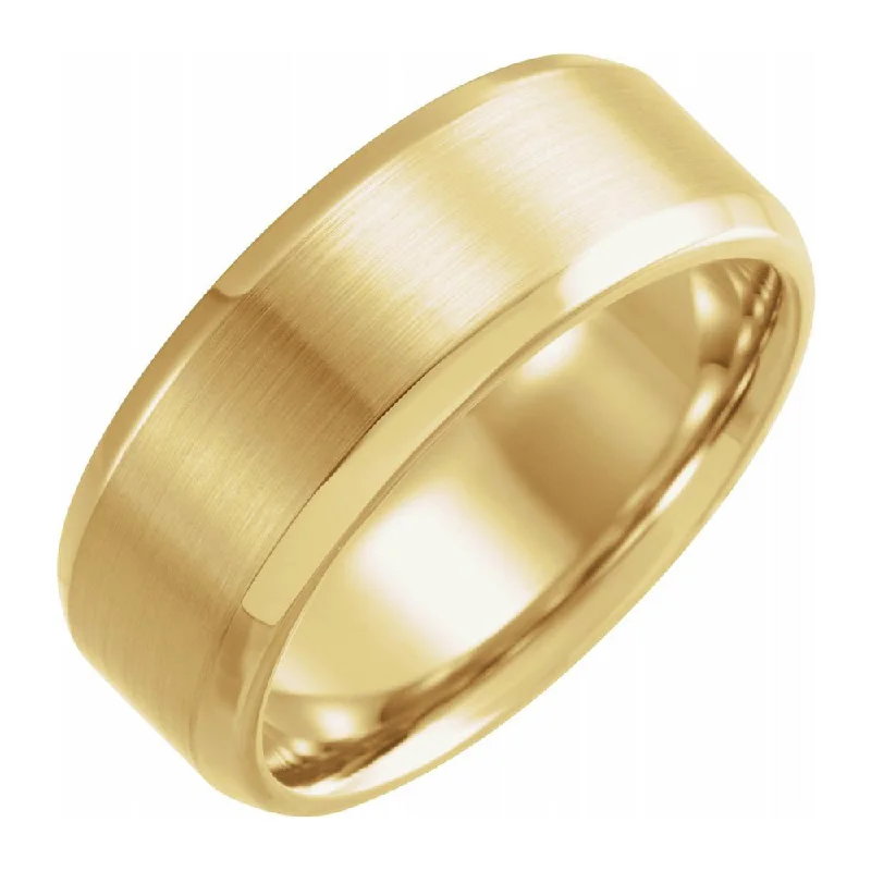 8mm 14K Yellow Gold Beveled Edge Satin Comfort Fit Band