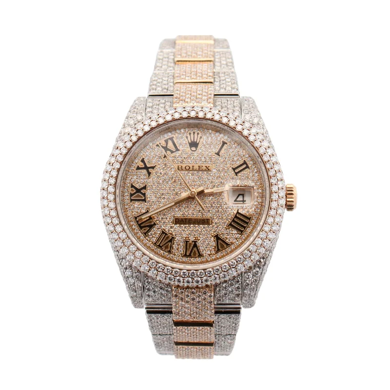 Rolex Datejust Two Tone Yellow Gold & Steel Completely Iced Out 41mm Pave Roman Dial Watch Reference #: 126333