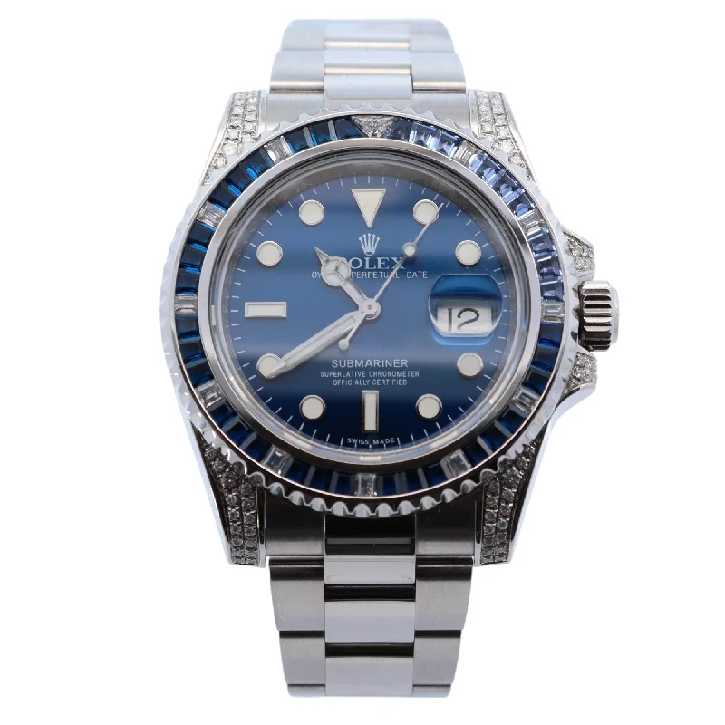 Rolex Submariner Stainless Steel 40mm Aftermarket Blue Dot Dial Watch Reference# 116610LN