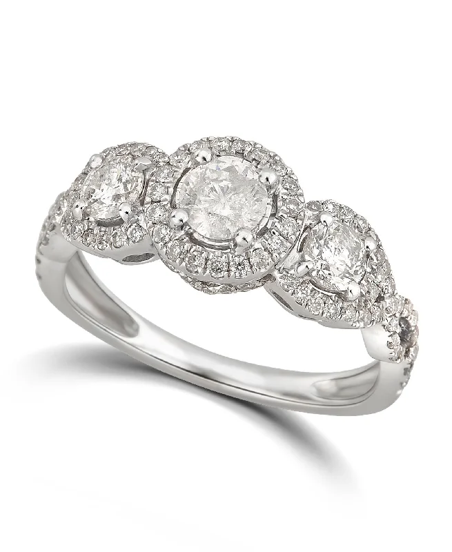 Trilogy Halo Ring with 0.95ct of Diamonds in 14ct White Gold