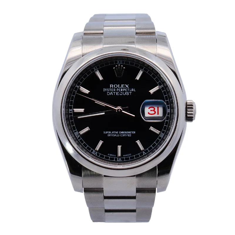 Rolex Datejust Stainless Steel 36mm Black Stick Dial Watch Reference#: 116200