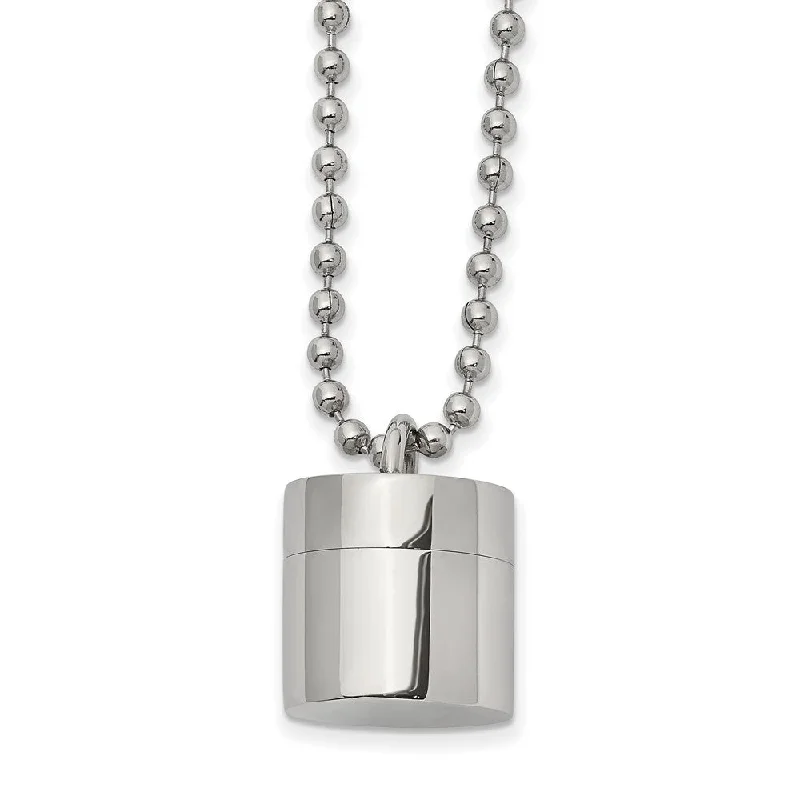 Stainless Steel Polished 15mm Capsule that Opens Necklace, 22 Inch