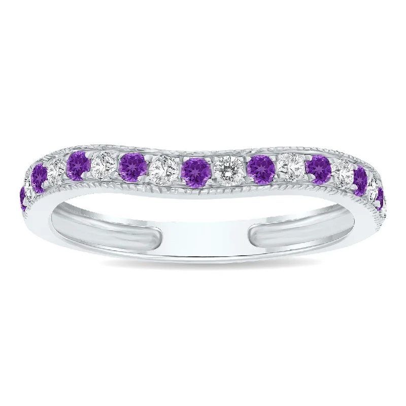 Amethyst and Diamond Channel Set Wedding Band in 10K White Gold