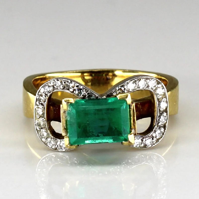 Emerald & Diamond Bow Design Ring | 1.20ct | 0.24ctw | SZ 6.5 |