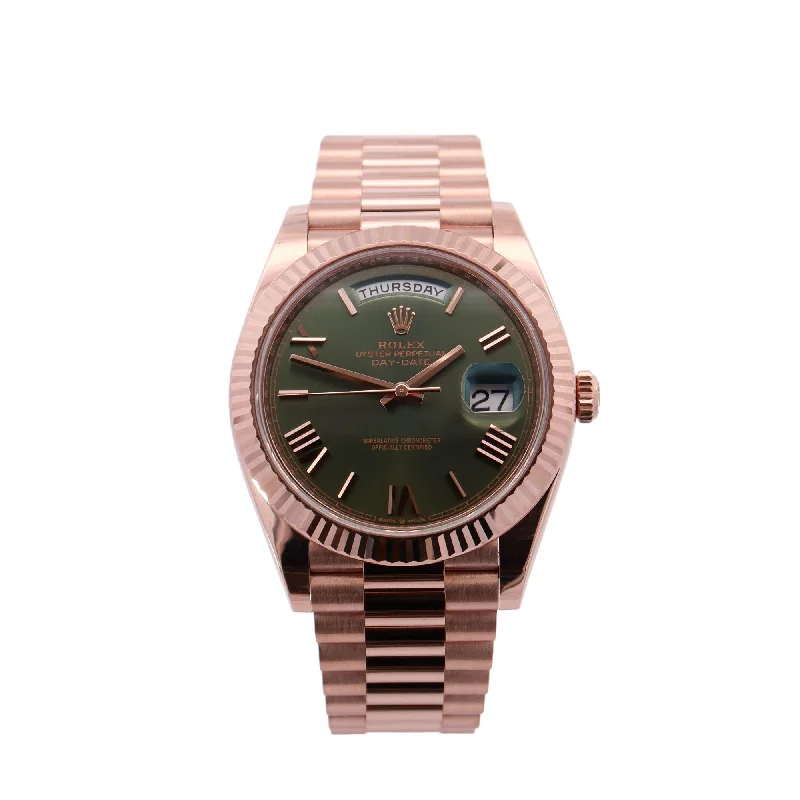 Rolex Day Date 40mm Rose Gold Olive Roman Dial Watch Reference#: 228235