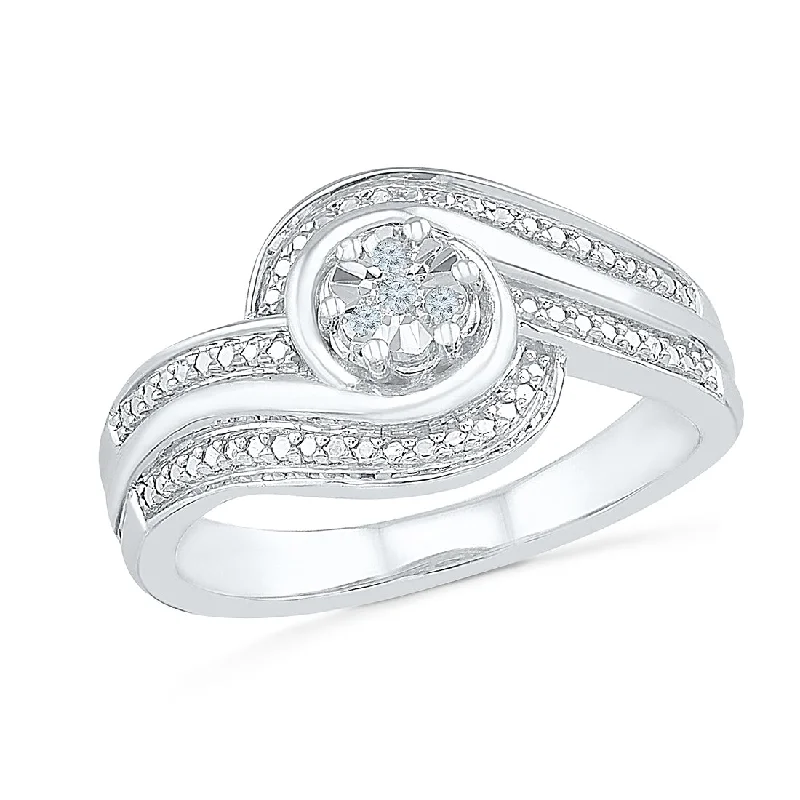 Sterling Silver Diamond Set Brilliant Illusion Ring