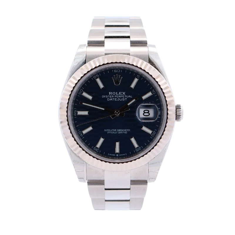 Rolex Datejust Stainless Steel 41mm Blue Stick Motif Dial Watch Reference #: 126334