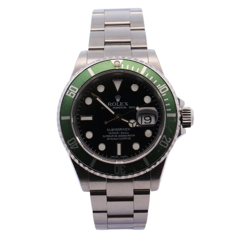 Rolex Mens Submariner Date Kermit Stainless Steel 40mm Black Dot Dial Watch Reference #: 16610LV