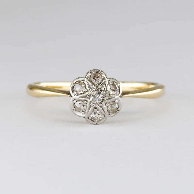 Edwardian Diamond Daisy ring in 18k and Platinum| 0.11ctw | SZ 6.25 |