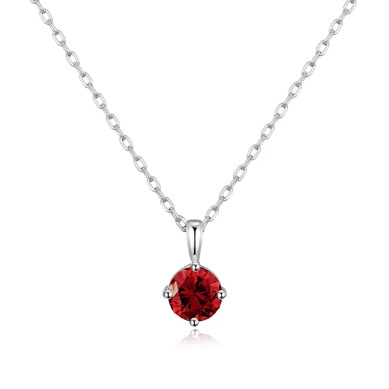 Sterling Silver January (Garnet) Birthstone Necklace Created with Zircondia® Crystals