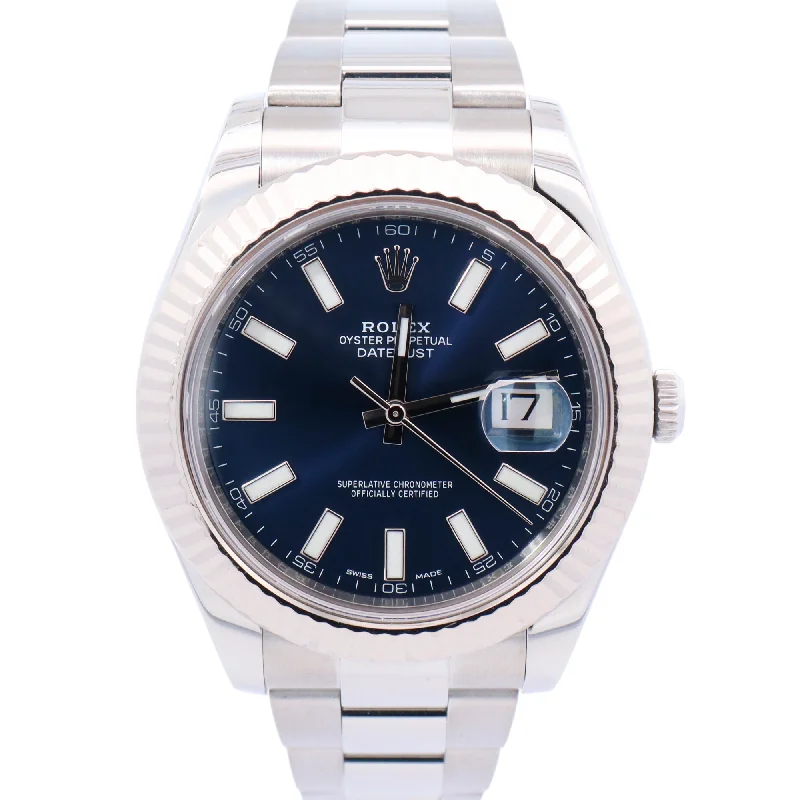 Rolex Datejust Stainless Steel 41mm Blue Stick Dial Watch Reference# 116334