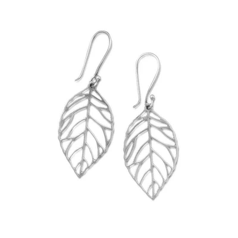 Oxidized Cut Out Leaf Drop Earrings