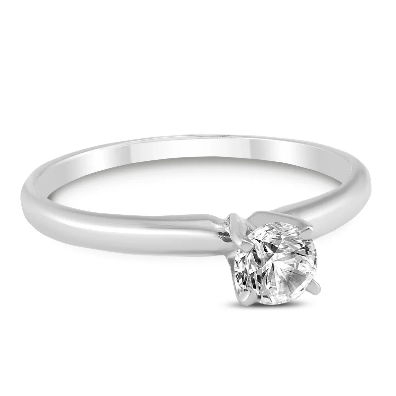 Marquee Certified (J-K Color, SI1-SI2 Clarity) 1/3 Carat Round Diamond Solitaire Ring in 14K White Gold