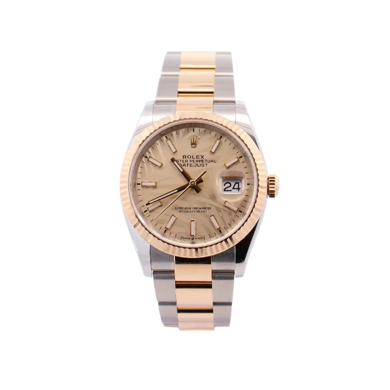 Rolex Datejust 36mm Yellow Gold & Stainless Steel Champagne Palm Stick Dial Watch Reference #: 126233