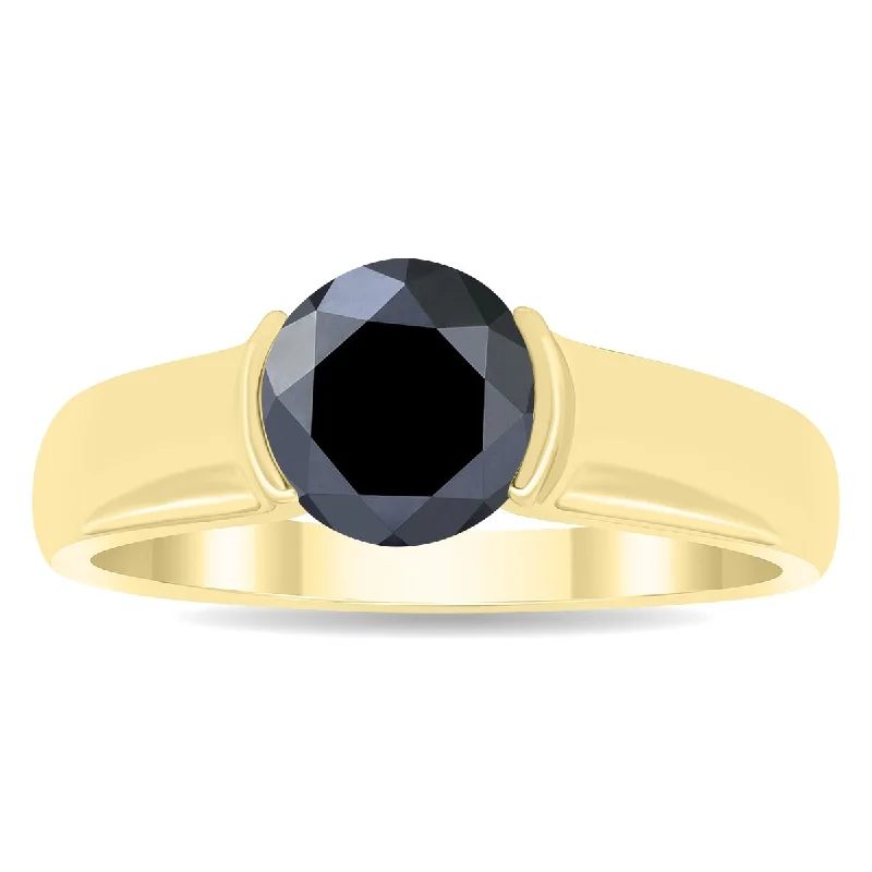 Marquee 1 1/2 Carat Half Bezel Black Diamond Solitaire Ring in 10K Yellow Gold