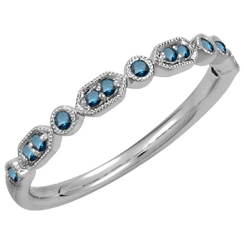 Auriya 10k Gold 1/8ctw Ultra-thin Vintage Stackable Blue Diamond Wedding Band