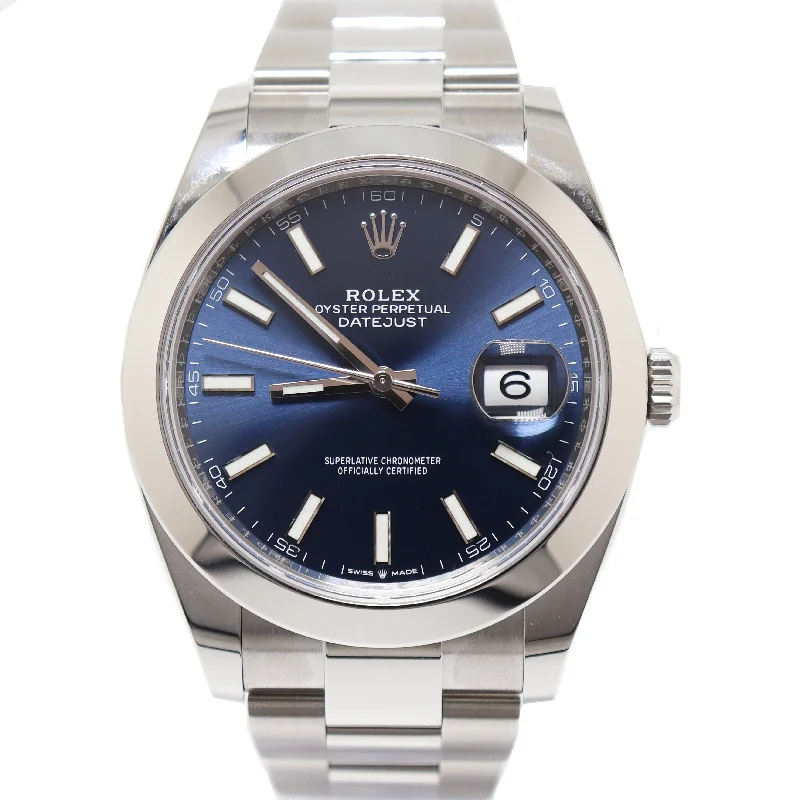 Rolex Datejust Stainless Steel 41mm Blue Stick Dial Watch Reference#  126300