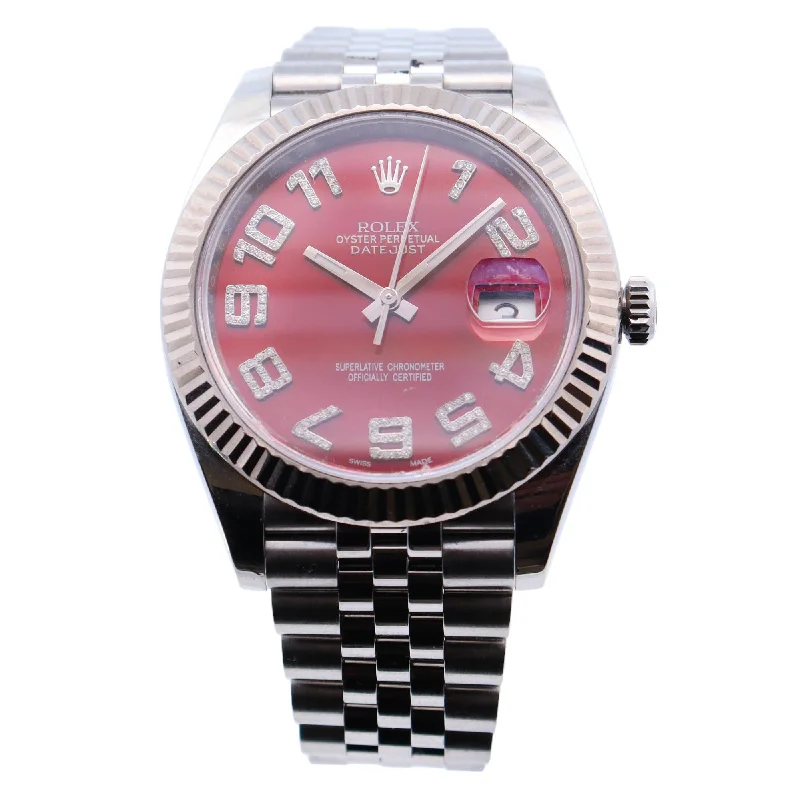 Rolex Datejust Stainless Steel 41mm Aftermarket Red Diamond Arabic Dial Watch Reference #: 126334