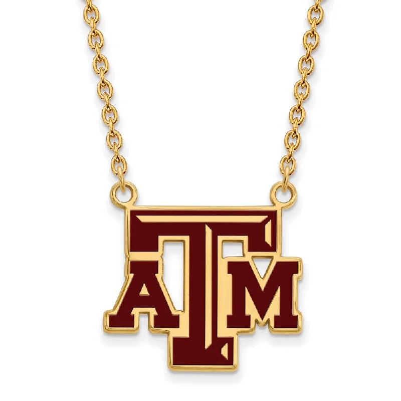 14k Gold Plated Silver Texas A&M U Lg Enamel Pendant Necklace