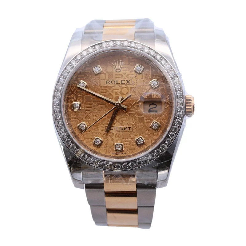 Rolex Datejust 36mm Yellow Gold & Stainless Steel 36mm Champagne Jubilee Diamond Dial Watch Reference # : 116233