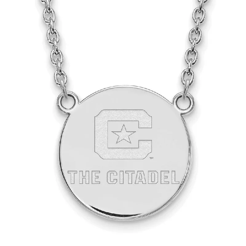 10K White Gold The Citadel Large Disc Necklace, 18 Inch