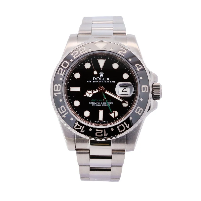 Rolex GMT Master II Stainless Steel 40mm Black Dot Dial Watch Reference #: 116710LN