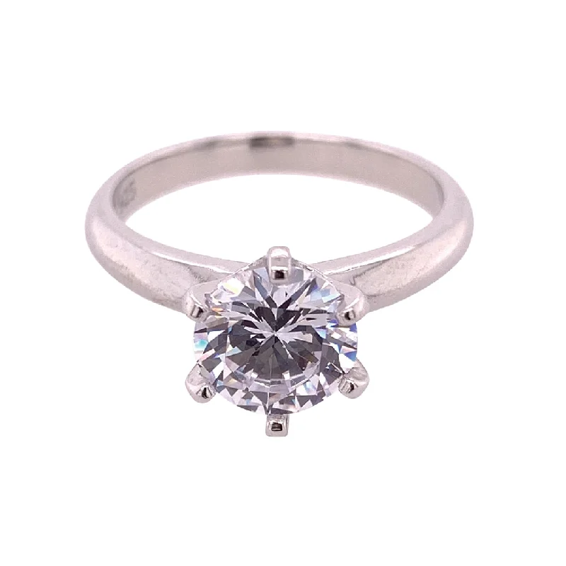 Sterling Silver Cubic Zirconia 7.5mm Solitaire Ring