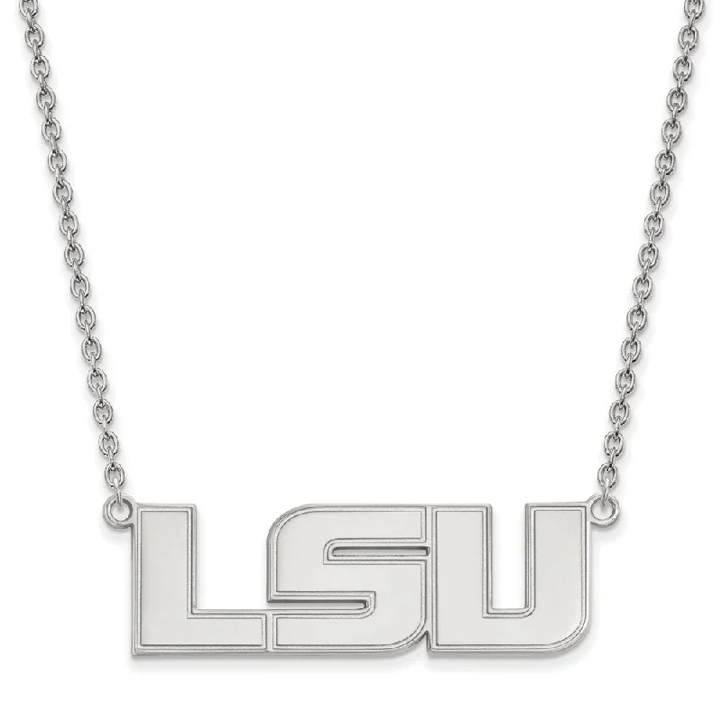 10k White Gold Louisiana State Lg Logo Pendant Necklace