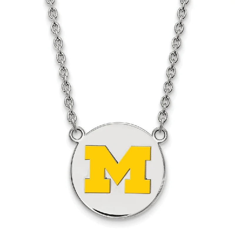 Sterling Silver U of Michigan Large Yellow Enamel 'M' Disc Necklace