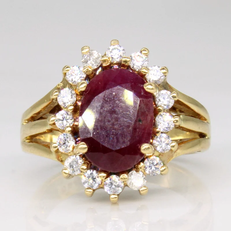 Ruby & Diamond Halo Cocktail Ring | 2.50ct, 0.40ctw | SZ 6.75 |