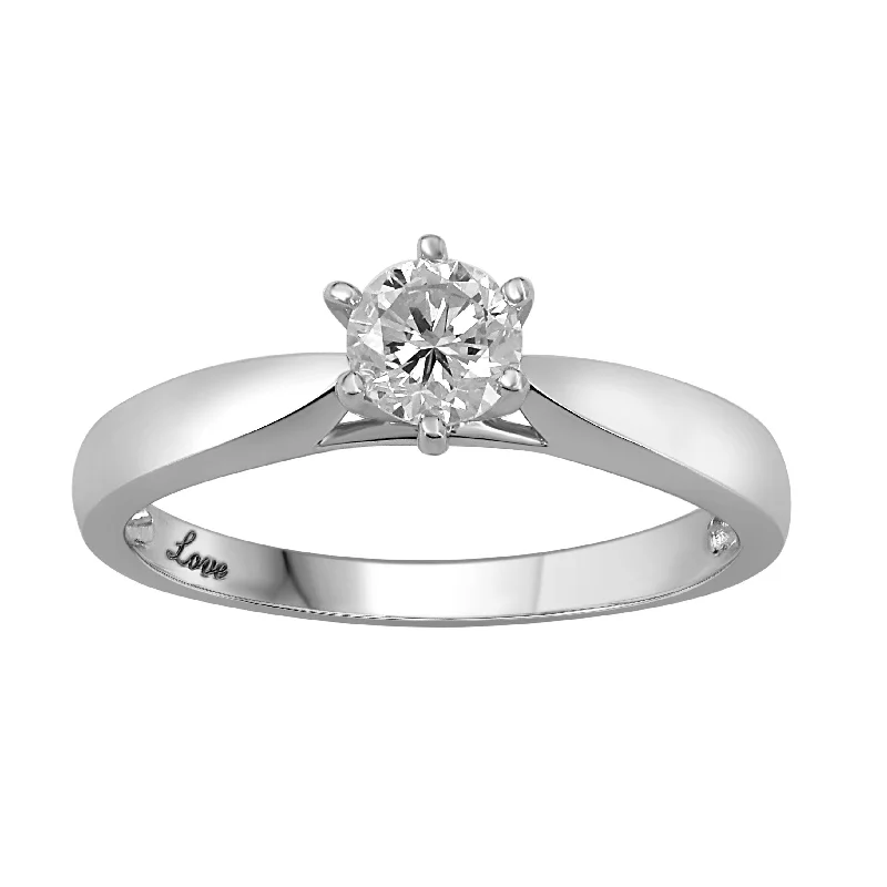 Facets of Love 1/2ct Solitaire 6 Claw 18ct White Gold Tapered Ring