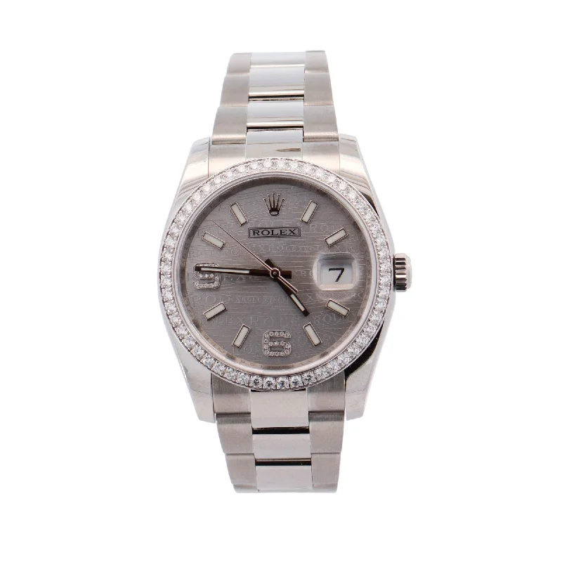 Rolex Datejust Stainless Steel 36mm Silver Diamond & Stick Dial Watch Reference #: 116244