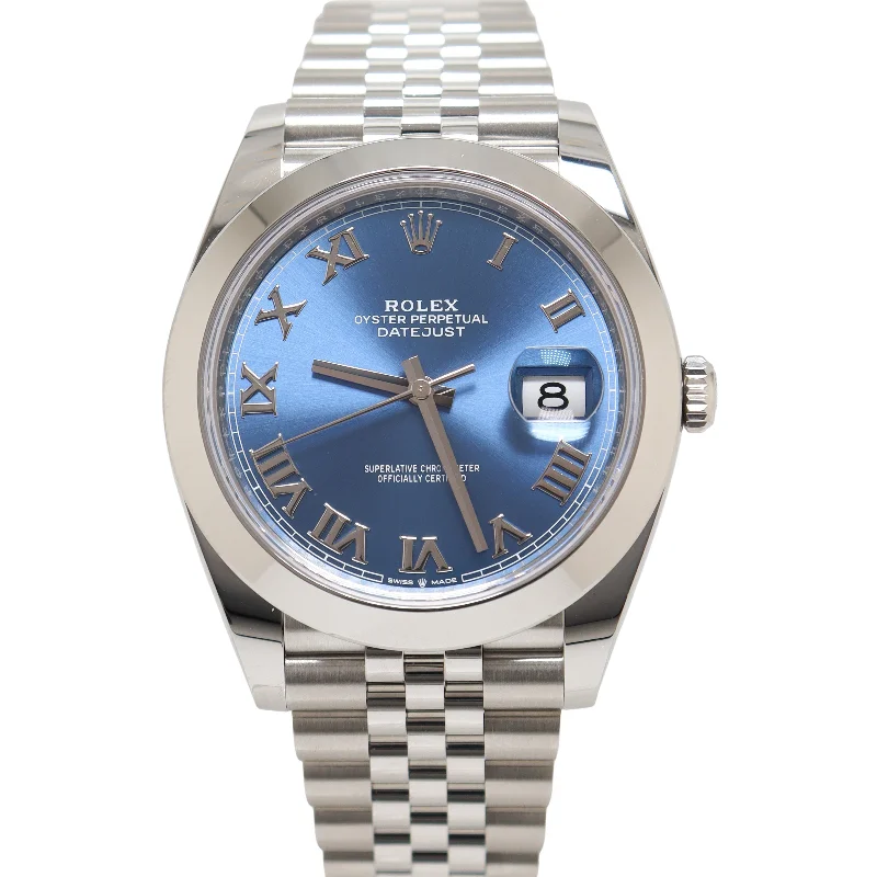 Rolex Datejust Stainless Steel 41mm Blue Roman Dial Watch Reference #: 126300