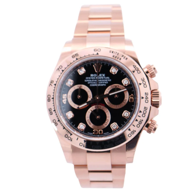 Rolex Daytona Rose Gold 40mm Black Diamond Dial Watch Reference# 116505