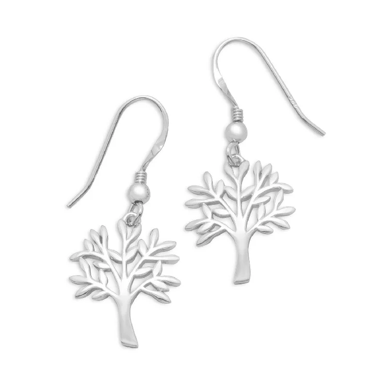 Rhodium Plated Tree Earrings