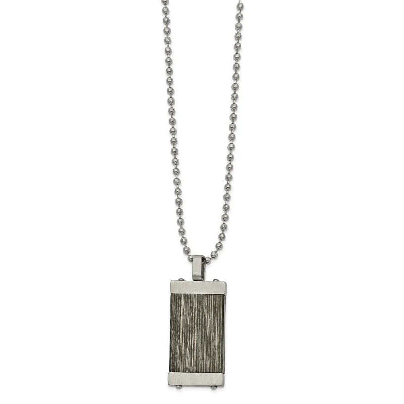 Men's Stainless Steel & Gray Wood Inlay Necklace, 24 Inch