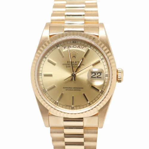 Rolex Day-Date Yellow Gold 36mm Champagne Stick Dial Watch Reference #: 18238