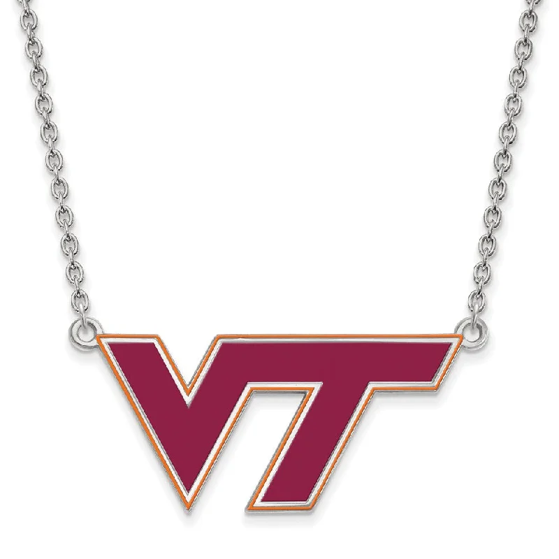 Sterling Silver Virginia Tech Large Enamel Pendant Necklace