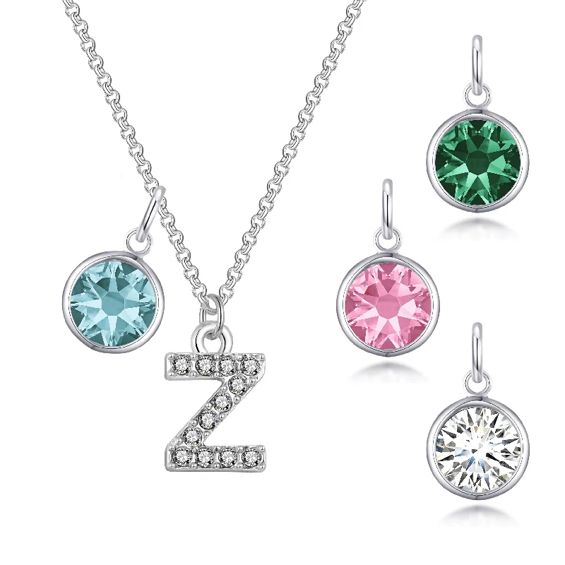 Pave Initial Z Necklace with Birthstone Charm Created with Zircondia® Crystals