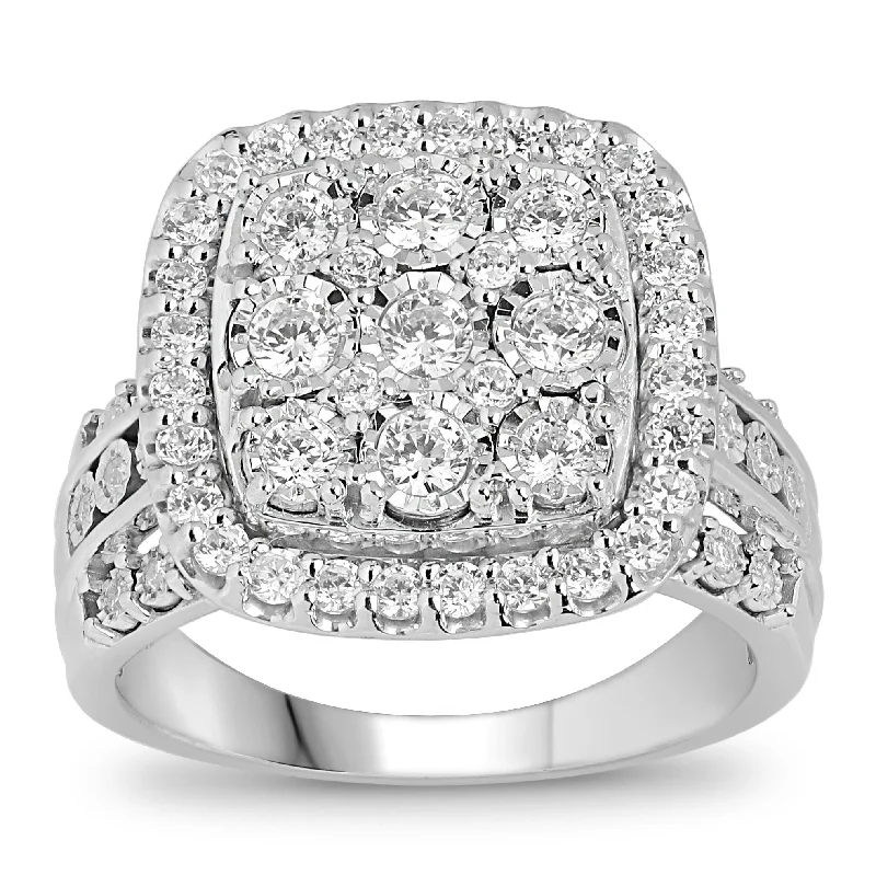 Brilliant Square Halo Ring with 1.00ct of Diamonds in Sterling Silver