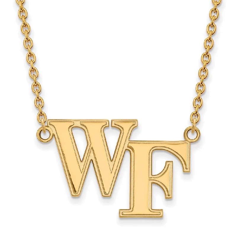 14k Gold Plated Silver Wake Forest U Large 'WF' Pendant Necklace